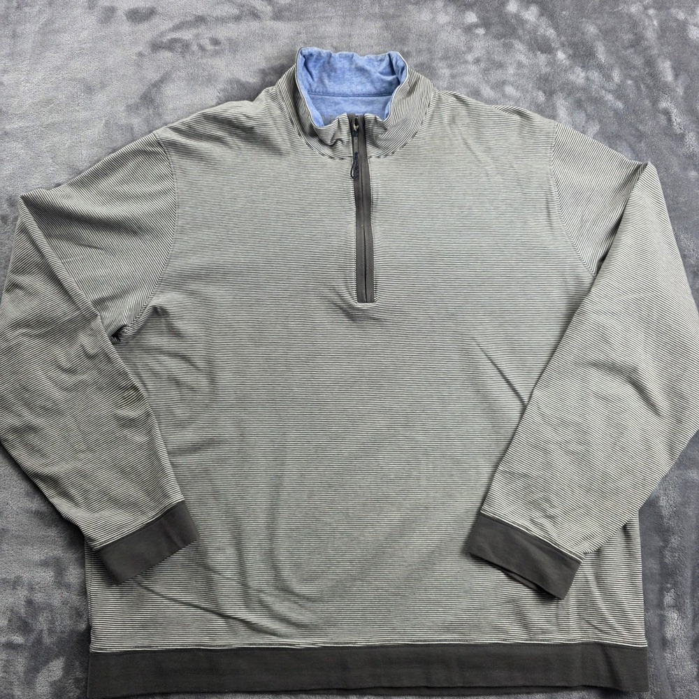 Orvis Pullover Mens L‎ Grey Striped Pima Cotton Lycra Quarter Zip Sweater Peru